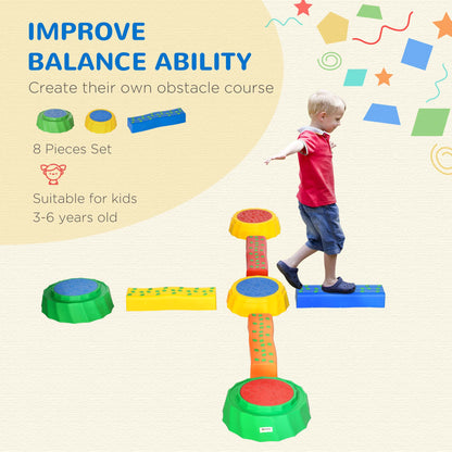 8pcs Balance Beam for Kids, 4 Sensory Pads and 4 Beams with Non-slip Surface & Bottom, Stackable Stepping Stones Kids fo