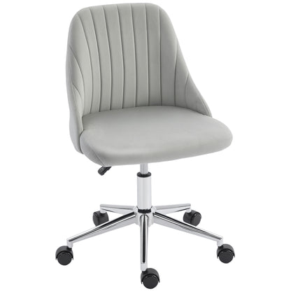 Vanity Chair for Makeup, Velvet Comfy Office Chair with Adjustable Height, Swivel Wheels for Bedroom, Living Room, Grey