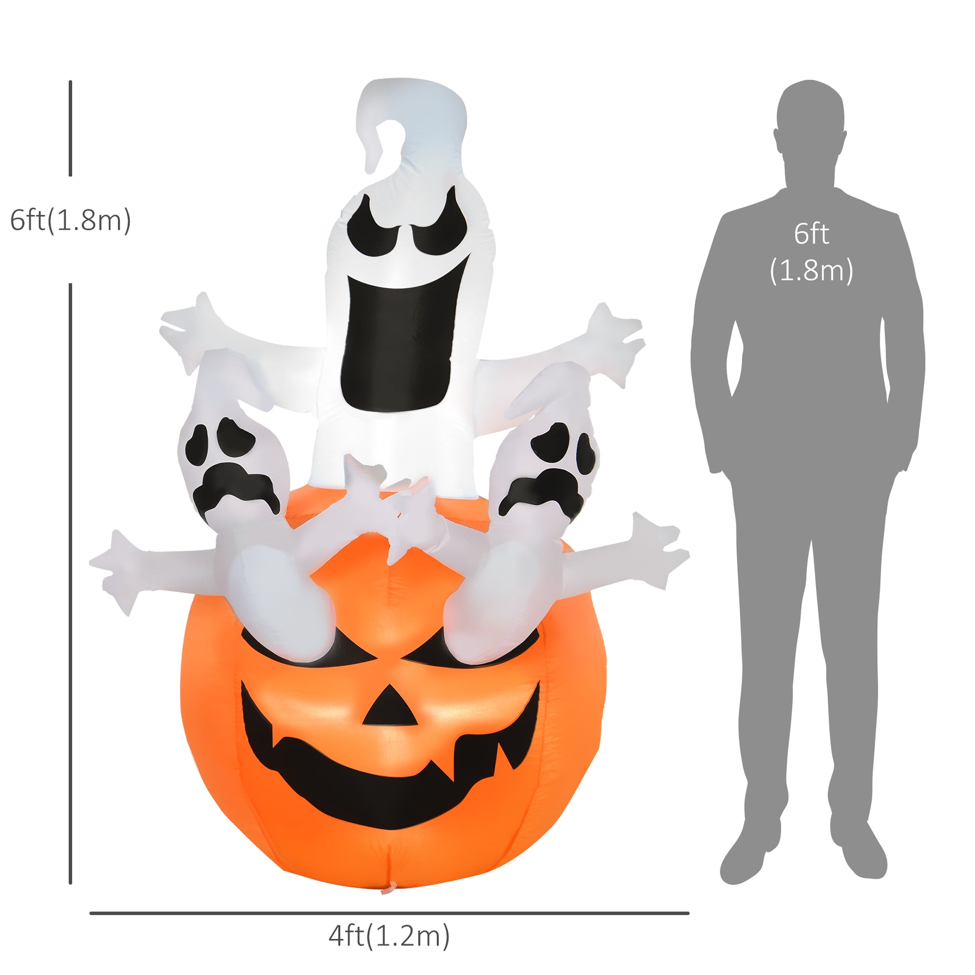 6FT Tall Halloween Inflatable Jack-O-Lantern and Ghosts, Outdoor Blow Up Yard Decoration with Pumpkin Lantern and LED Li
