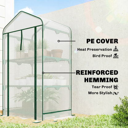 Mini Greenhouse with Screen Roof, Portable Small Greenhouse with Roll-Up Zipper Door, 27.6" x 19.7" x 50", White