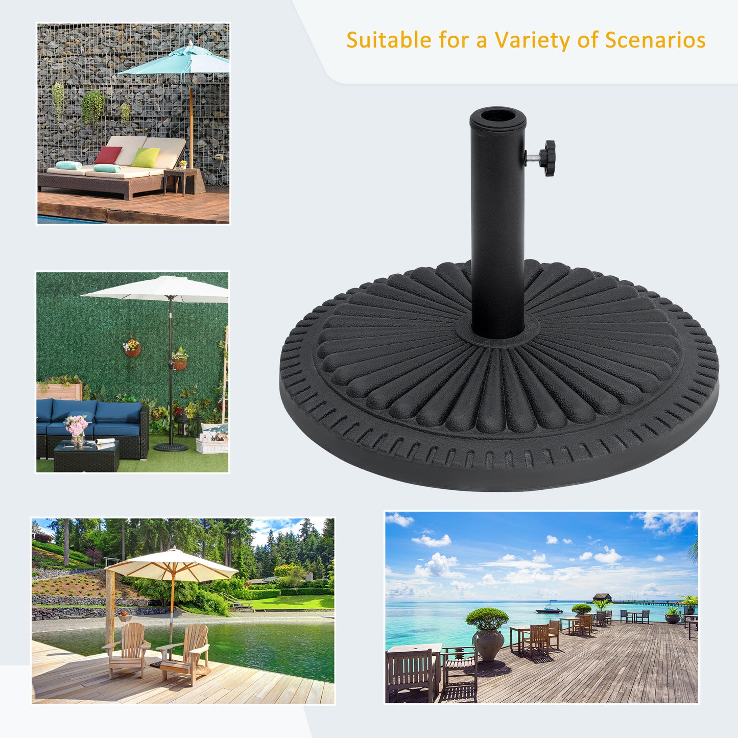 Patio Umbrella Base Stand, Round Cement Parasol Holder for Outdoor, Patio, Garden, Beach, Fits Φ1.4", Φ1.5" and Φ 2" Pol
