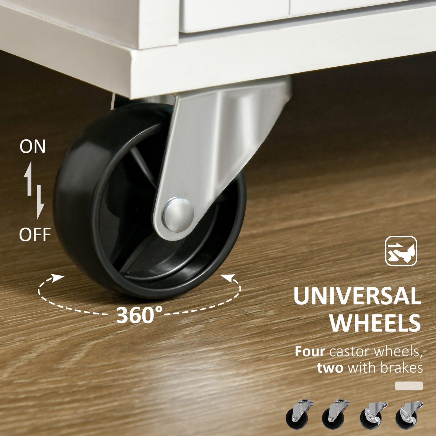 Rolling Kitchen Island with Storage, Rubber Wood Top and Towel Rack - White - Image 4