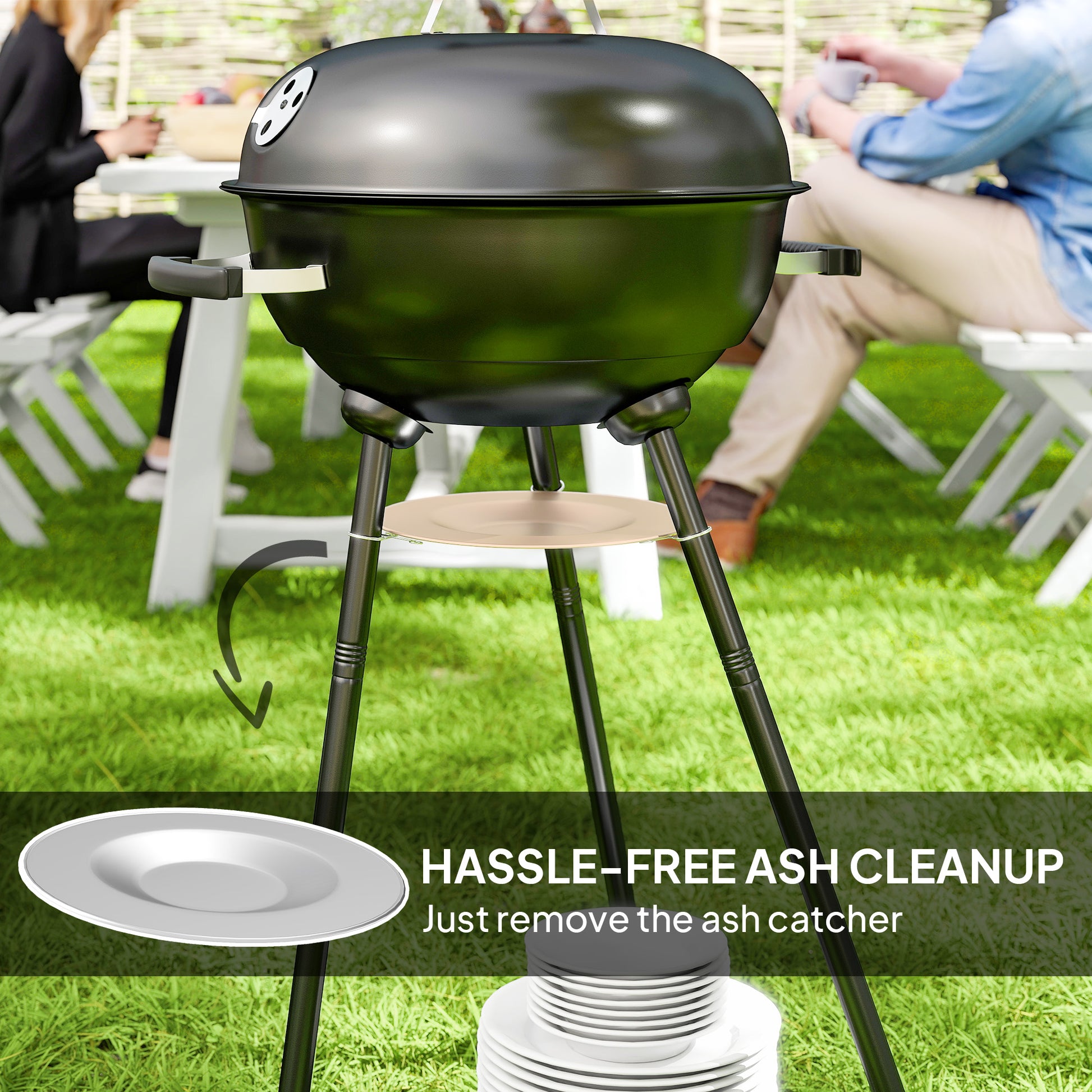 17" Kettle Charcoal BBQ Grill with BBQ Accessories, Barbecue Grill with Shelf, Ash Catcher, Wheels, Handles for Outdoor 
