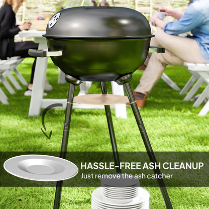 17" Kettle Charcoal BBQ Grill with BBQ Accessories, Barbecue Grill with Shelf, Ash Catcher, Wheels, Handles for Outdoor 