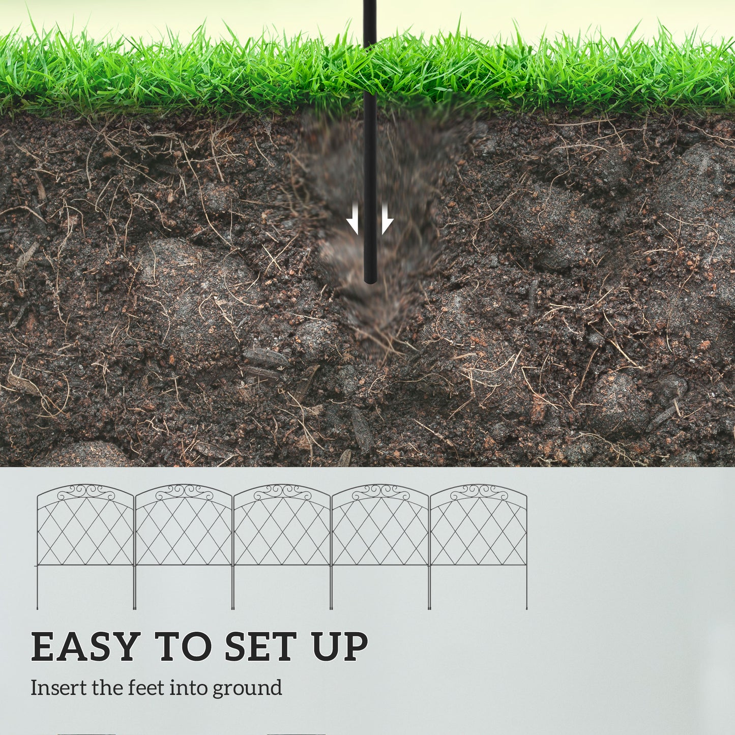 5 Pack Garden Fencing for Yard, Decorative Fence Panels as Animal Barrier and Flower Edging, Swirls Black