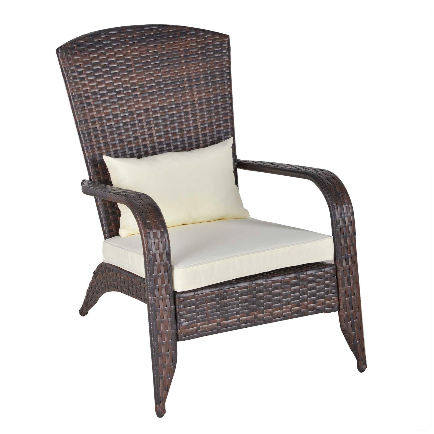 Patio Wicker Adirondack Chair, Outdoor PE Rattan Fire Pit Chair, Muskoka Chair w/ Soft Cushions, Tall Curved Backrest an