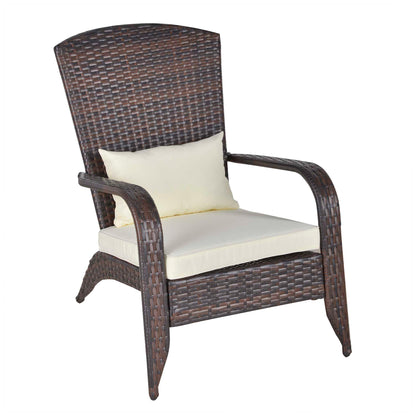 Patio Wicker Adirondack Chair, Outdoor PE Rattan Fire Pit Chair, Muskoka Chair w/ Soft Cushions, Tall Curved Backrest an