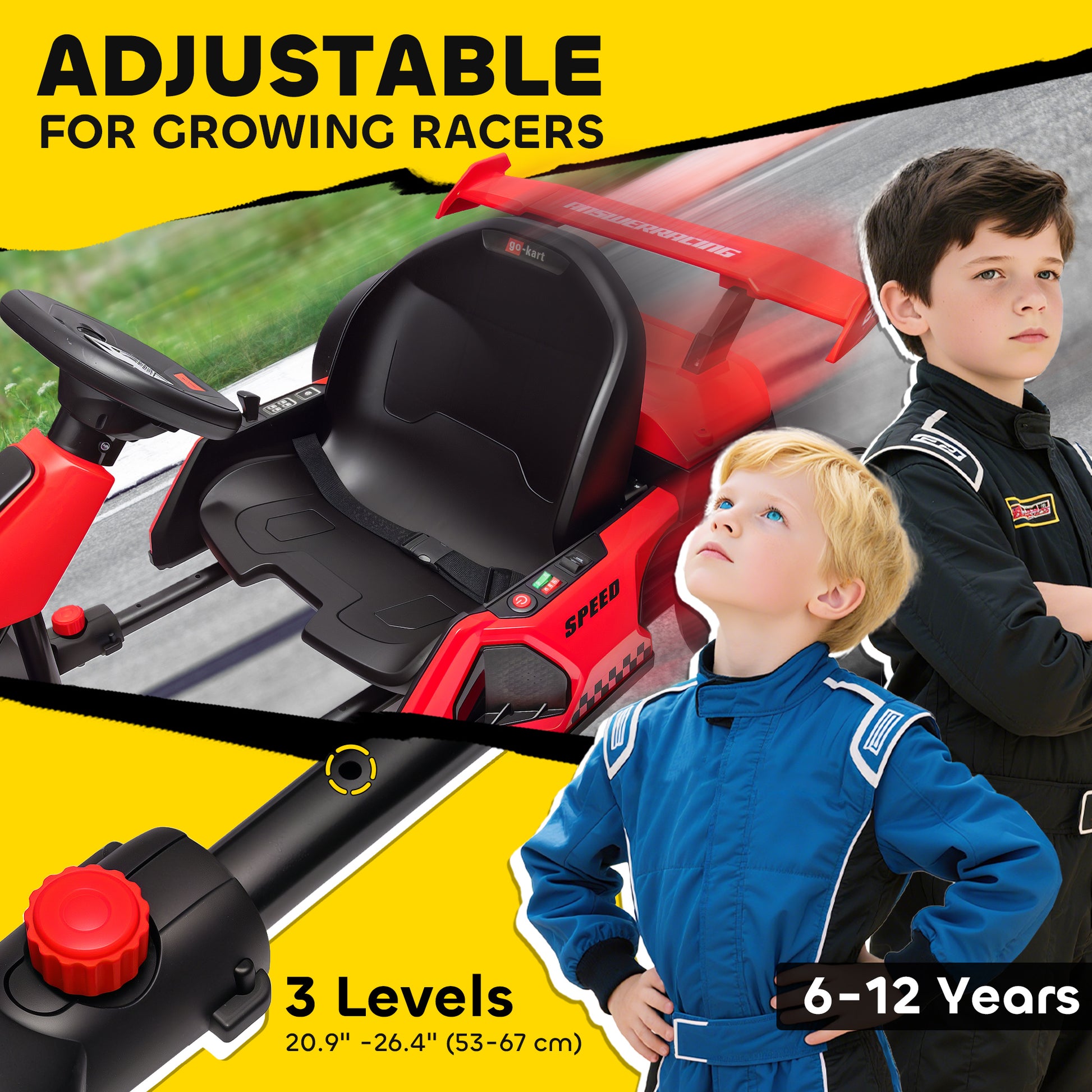 VarietyKart 24V Electric Go Kart, Battery Powered Kids Drift Kart with Adjustable Seat, Seat Belt, Horn, Music, Light, R
