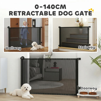 Retractable Dog Gate, 36.6" Tall,  Extends to 55" Wide, Mesh Pet Gate with Single Hand Operation, for Stairs, Doorways