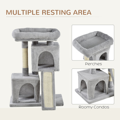 Plush Cat Tree Tower Activity Center with Sisal Scratching Post Scratching Board Perch Condo, Light Grey