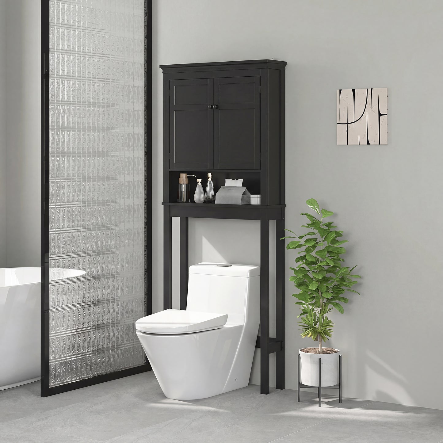 3-Tier Over Toilet Storage Unit Washing Machine Cabinet Dryer Cabinet with Adjustable Shelf for Bathroom, Laundry