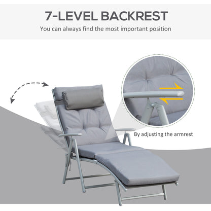 Lounge Chair Outdoor, Folding Patio Chaise Lounger, 360 lbs 7-Position Adjustable Back Outdoor Recliner with Cushion, He