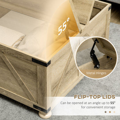 Farmhouse Coffee Table, Square Center Table with Flip-top Lids, Hidden Storage Compartment and Wooden Legs, Oak