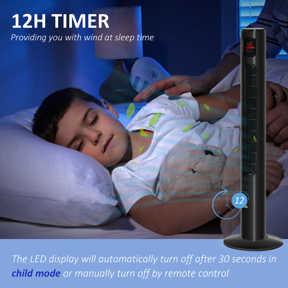 Freestanding Tower Fan Cooling for Home Bedroom with Oscillating, 3 Speed, 12h Timer, LED Sensor Panel, Remote Controlle