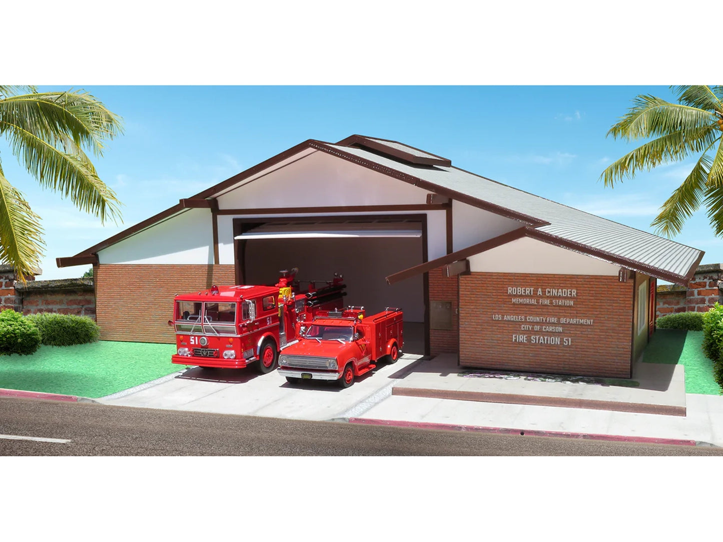 Los Angeles County Fire Department Fire Station 51 Diorama EZ Assembly Kit "Emergency!" Series 1/50 Model by Iconic Replicas