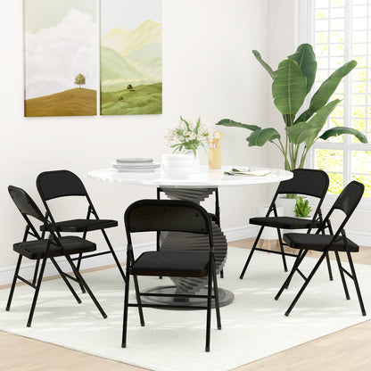 Set of 6 Metal Foldable Chairs, Faux Linen Padded Folding Chairs with Cushion Seat and Open Back for Indoor, Black