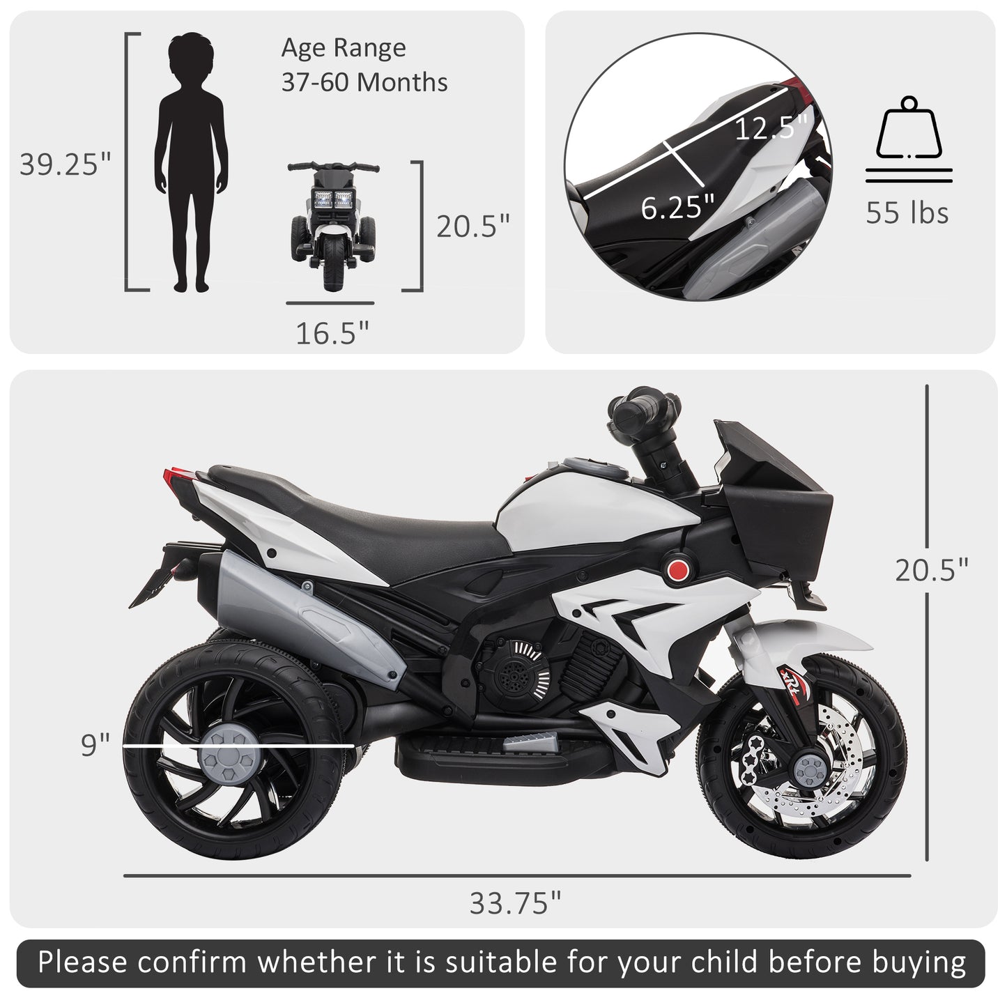 VarietyKart Kids Electric Pedal Motorcycle Ride-On Toy 6V Battery Powered w/ Music Horn Headlights Motorbike for Girls B