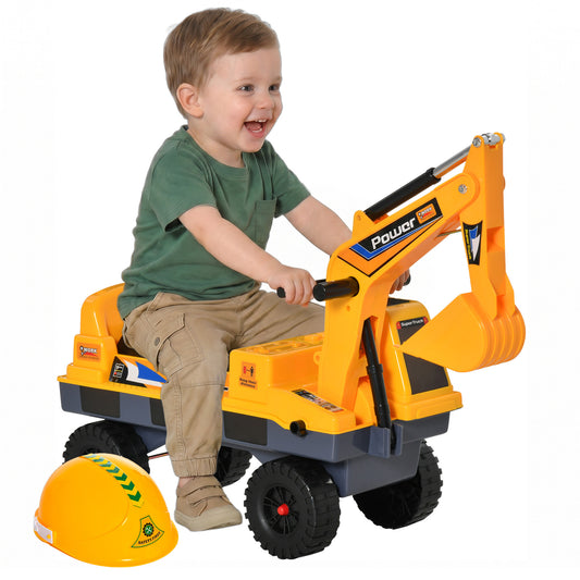 Qaba No Power Ride On Excavator Construction Digger Multi-Functional Truck Toy with 2 in 1 Design Detachable Digging Buc