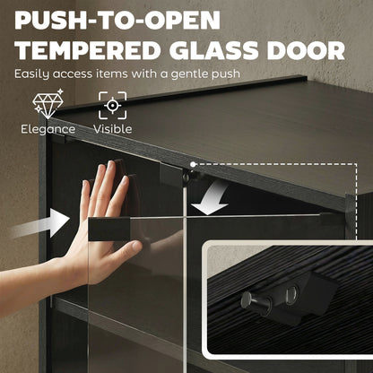5-Tier AV Media Stand with Push to Open Glass Doors, Audio-Video Storage Cabinet with Adjustable Shelves for DVD Players
