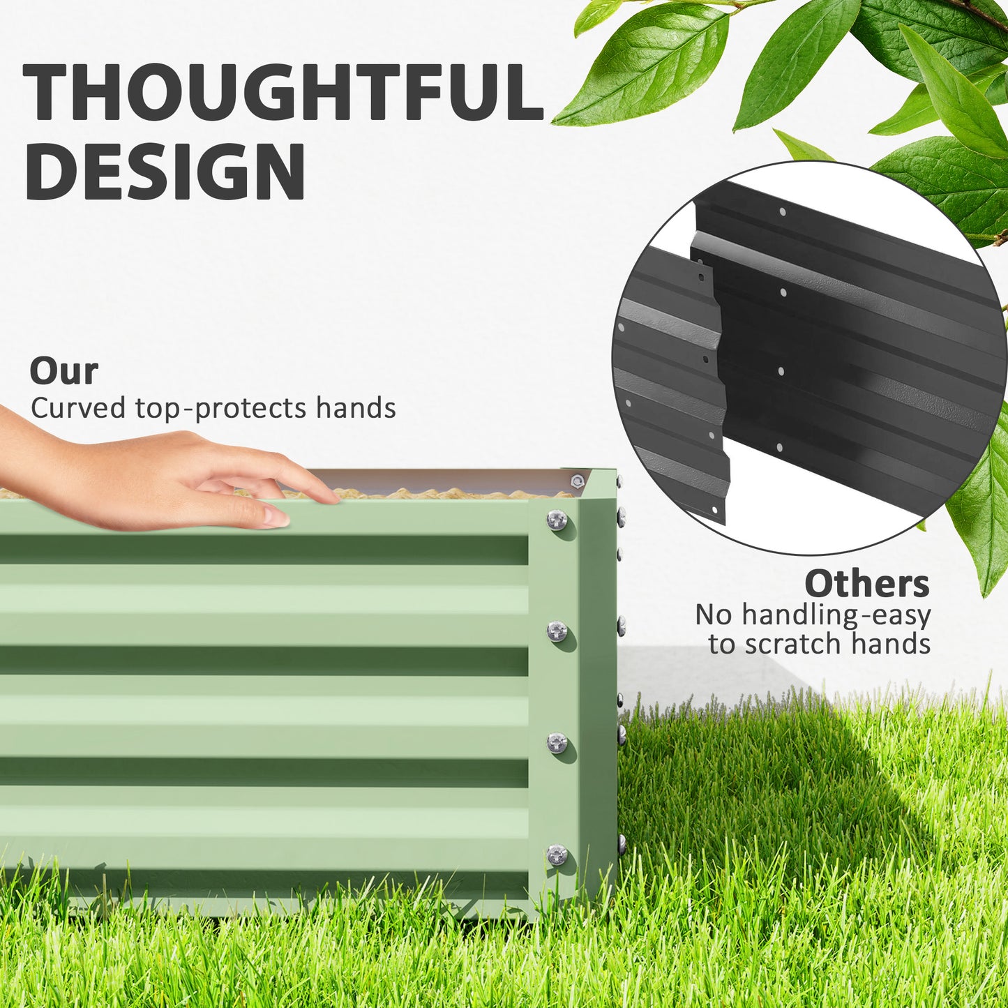 4' x 4' x 1' Raised Garden Bed Galvanized Steel Planter Box for Vegetables, Flowers, Herbs, Light Green