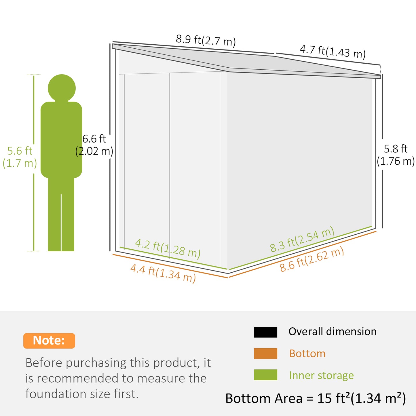4.6' x 9' Steel Outdoor Storage Shed, Lean to Shed, Metal Tool House with Foundation Kit, Lockable Doors, Gloves and 2 A