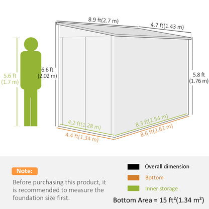 4.6' x 9' Steel Outdoor Storage Shed, Lean to Shed, Metal Tool House with Foundation Kit, Lockable Doors, Gloves and 2 A