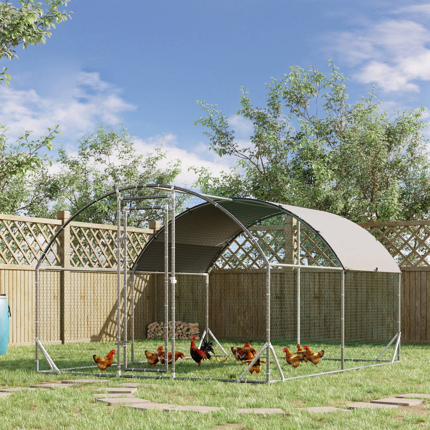 Galvanized Large Metal Chicken Coop Cage Walk-in Enclosure Poultry Hen Run House Playpen Rabbit Hutch with Cover for Out