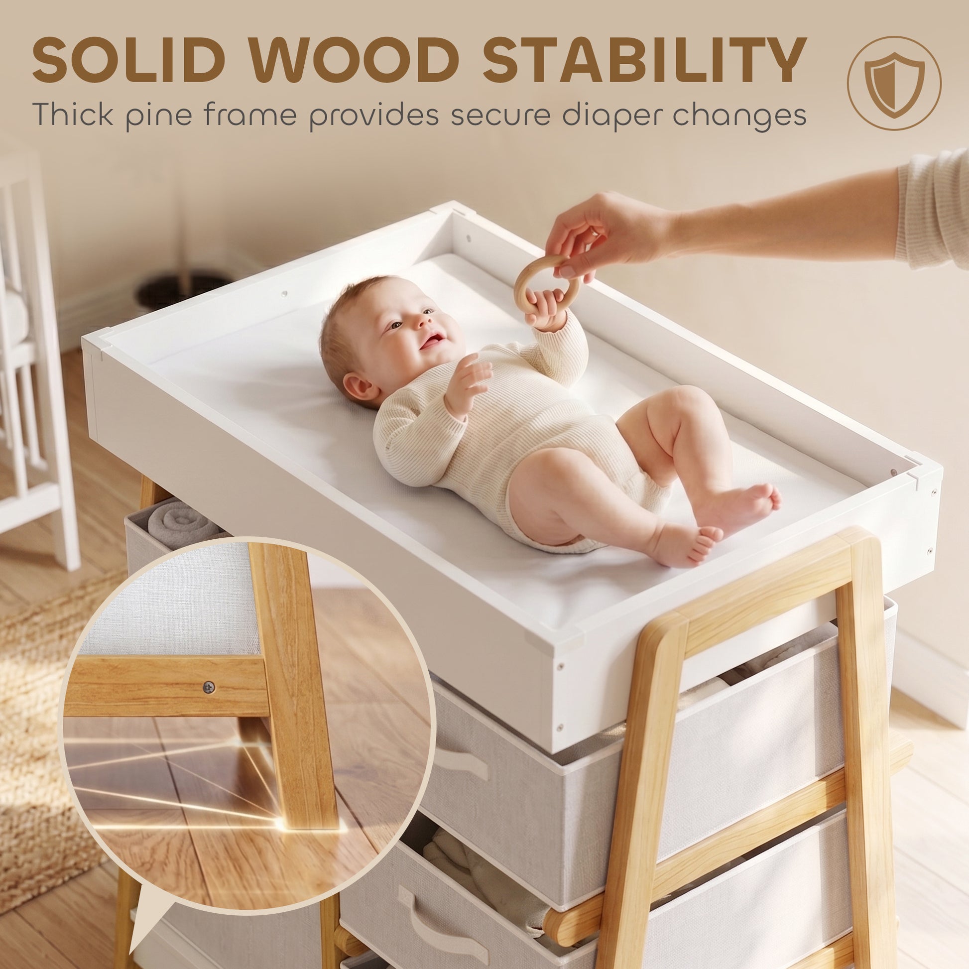 Qaba Baby Changing Table, Diaper Changing Station with Waterproof Pad, 3 Drawers and Large Basket for Newborn & Infant, 