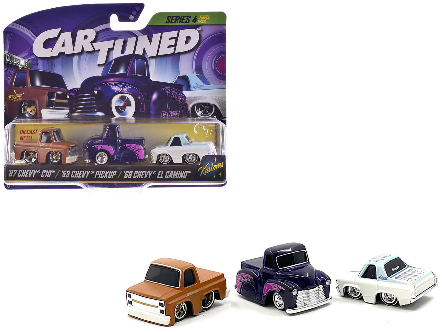 "Kustoms" Series 4 Chevrolet Triple Pack Set of 3 Cars Diecast Model Cars by CarTuned
