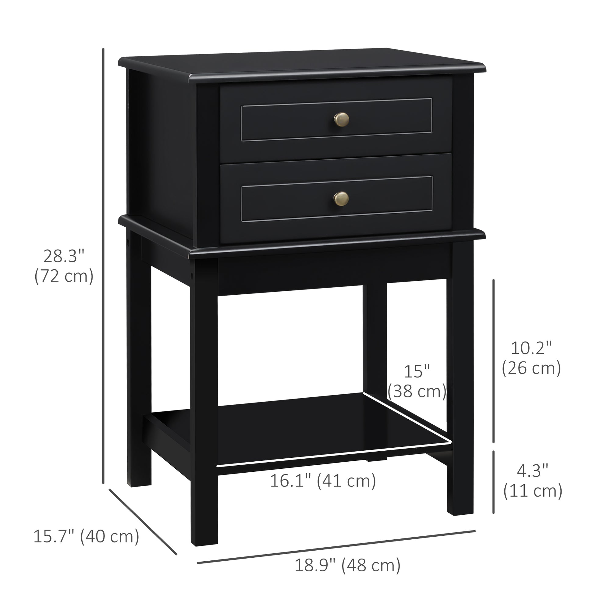 Modern Sofa Side Table, Accent End Table with Drawers and Storage Shelf, Nightstand for Bedroom Living Room, Black