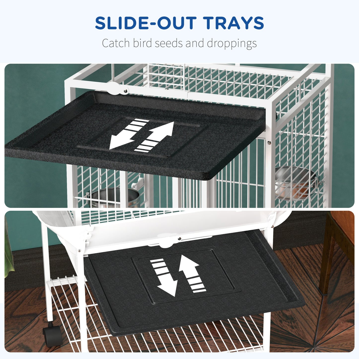61.5 Inch Bird Cage Parakeet House for Cockatiel with Stand, Pull Out Tray, Play Top, Storage Shelf, Wood Perch, Food Co