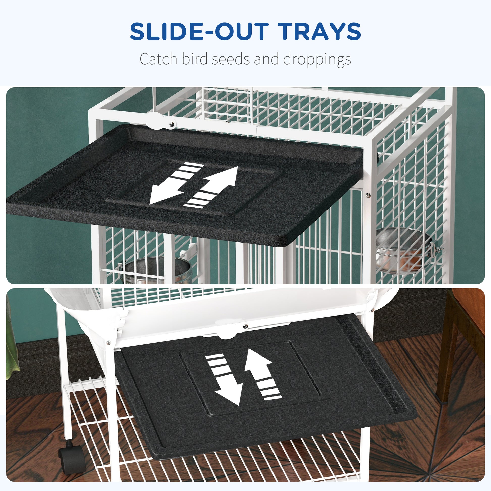 61.5 Inch Bird Cage Parakeet House for Cockatiel with Stand, Pull Out Tray, Play Top, Storage Shelf, Wood Perch, Food Co