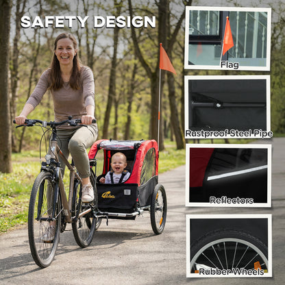 Qaba Bike Trailer for Kids, Baby Bicycle Trailer with 5-Point Harness, 16" Rubber Wheels, Storage Bag, for 18+ Months, R