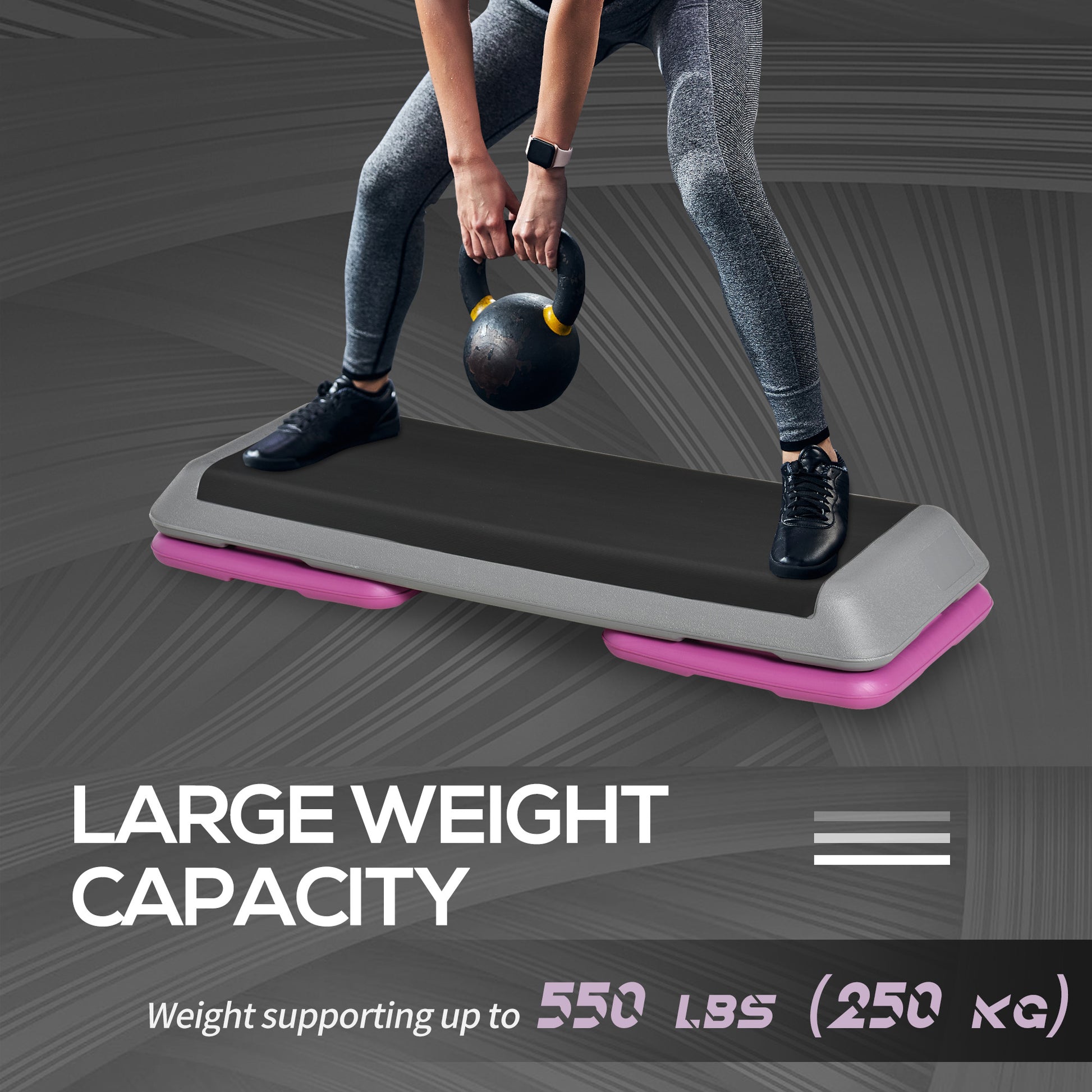 Soozier 43" Adjustable Aerobic Platform Stepper 3 Level with Risers 4” 6” 8” Cardio Fitness Trainer Workout Step Home Gy