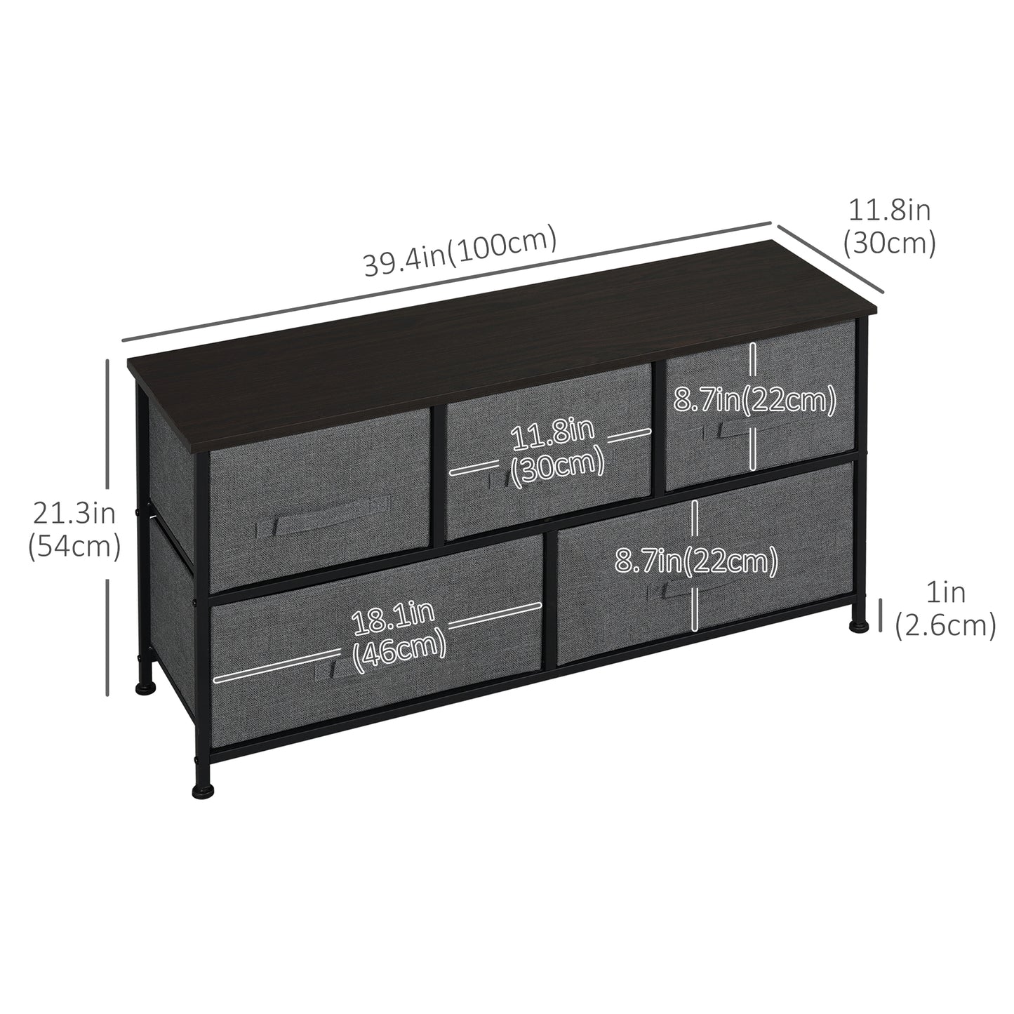 Linen Drawer Cabinet Organizer Storage Dresser Tower with 5 Removable Drawer Metal Frame Adjustable Feet for Living Room