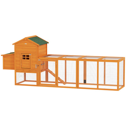 117" Extra Large Chicken Coop with Asphalt Roof, Wooden Hen House with Slide-out Tray, Quail Hutch with Nesting Box, Ora