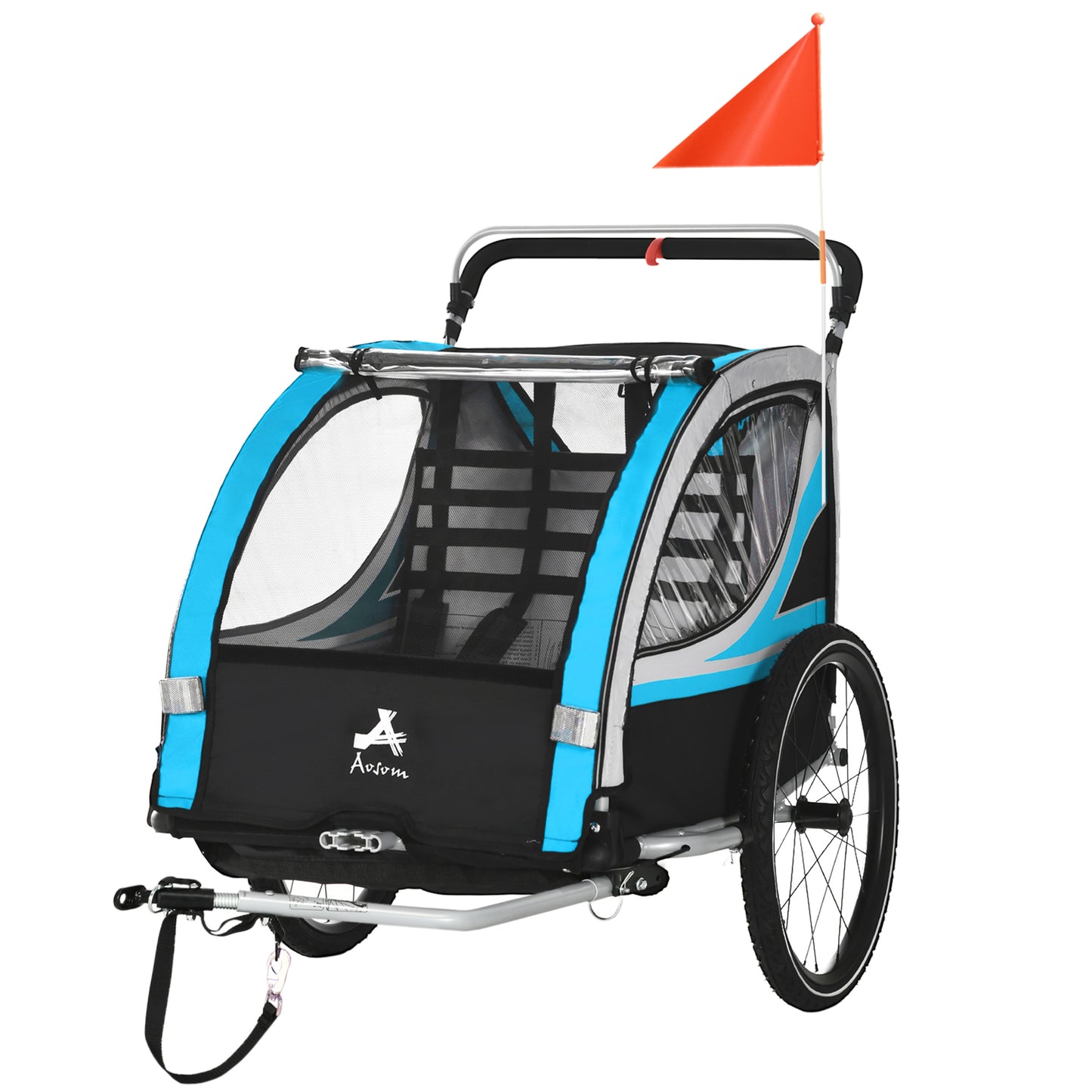 VarietyKart 3-in-1 Bike Trailer for Kids, Running Stroller with 2 Seats, Jogging Cart with 5-Point Harness, Storage Unit