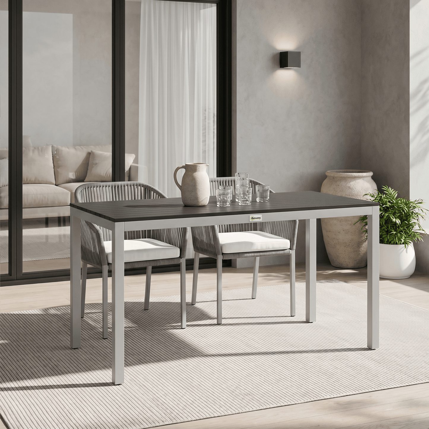 Outdoor Dining Table for 4-6 with Easy Maintenance Slatted Top, Rust-Resistant Aluminium Frame, Black