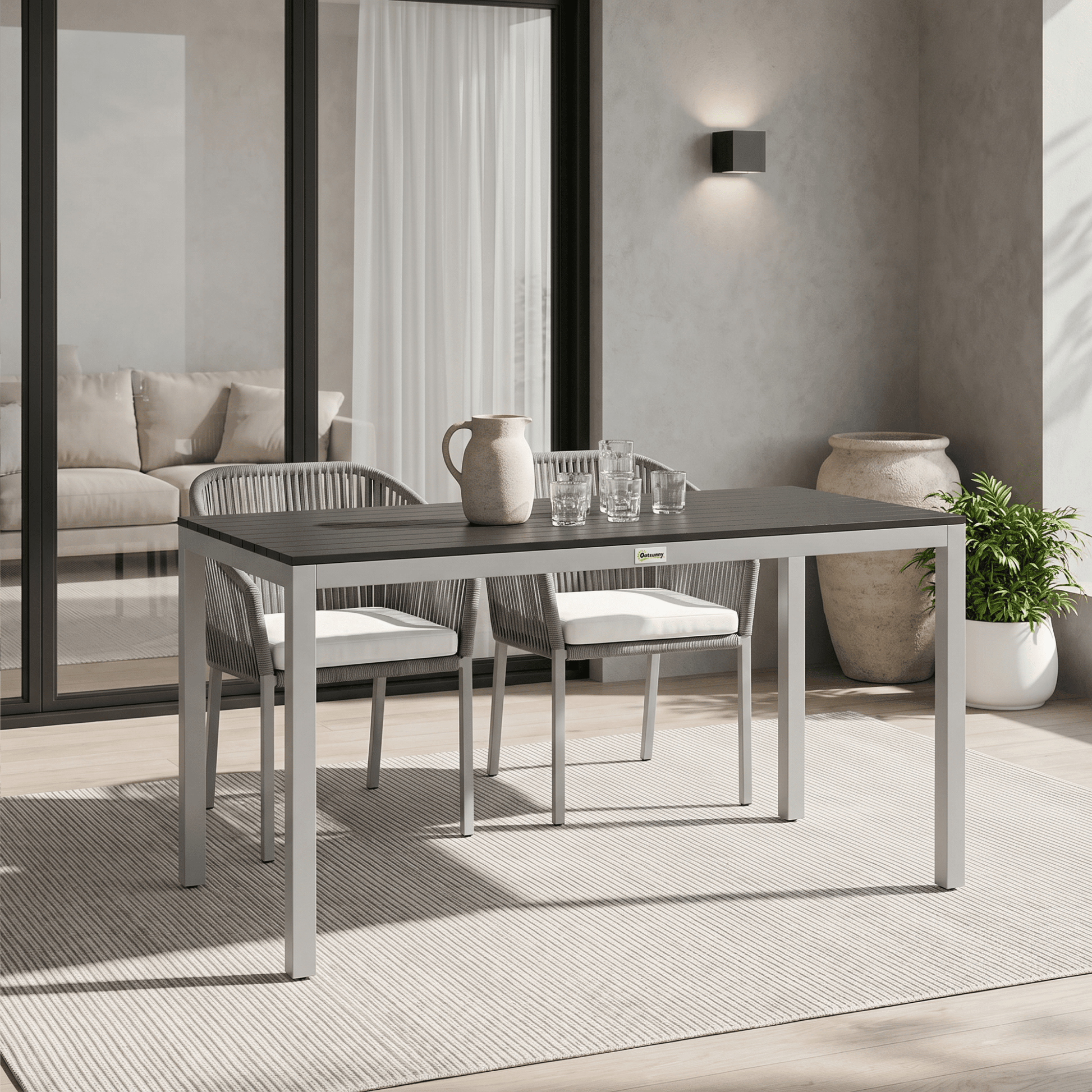 Outdoor Dining Table for 4-6 with Easy Maintenance Slatted Top, Rust-Resistant Aluminium Frame, Black