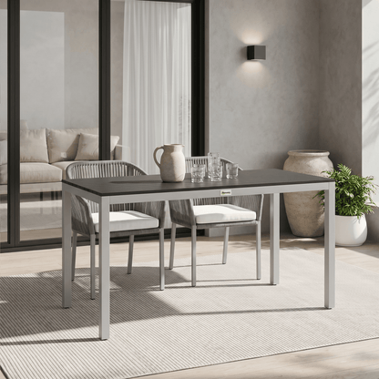 Outdoor Dining Table for 4-6 with Easy Maintenance Slatted Top, Rust-Resistant Aluminium Frame, Black