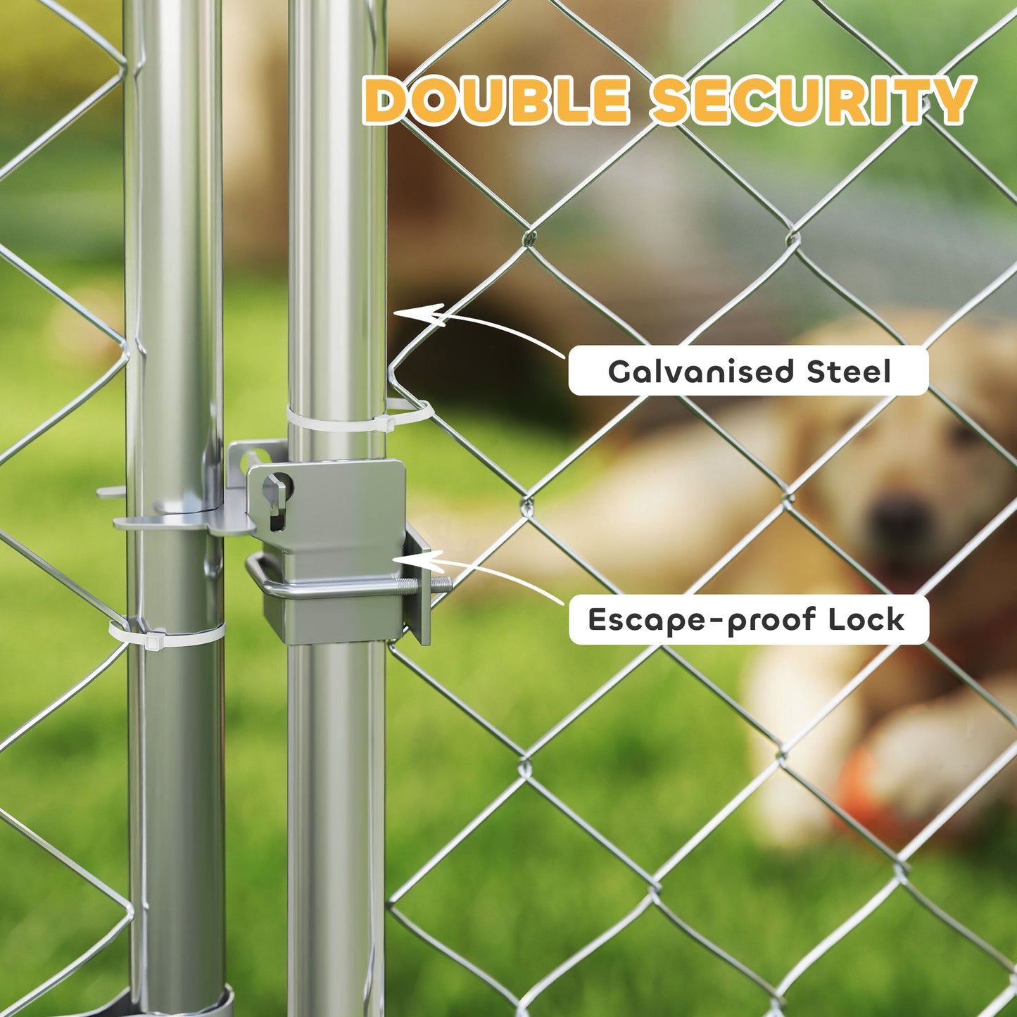 Outdoor Dog Run with Adjustable & Rotatable Bowls, Waterproof UV-Resistant Cover, Escape-Proof Lock, 19.7' x 7.5' x 7.5'