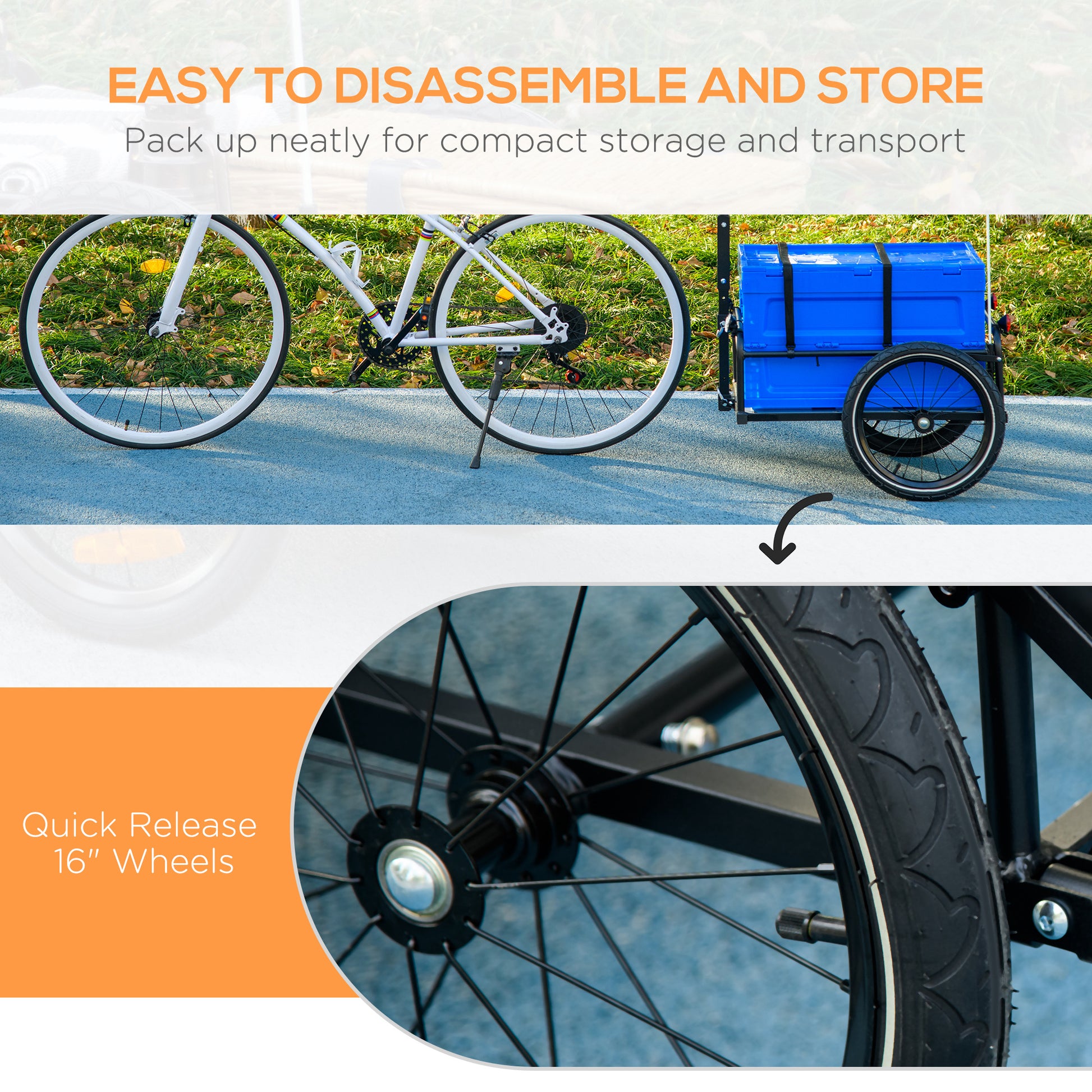 VarietyKart Steel Trailer for Bike, Bicycle Cargo Trailer with Foldable Storage Box and Safe Reflectors, Max Load 88LBS,