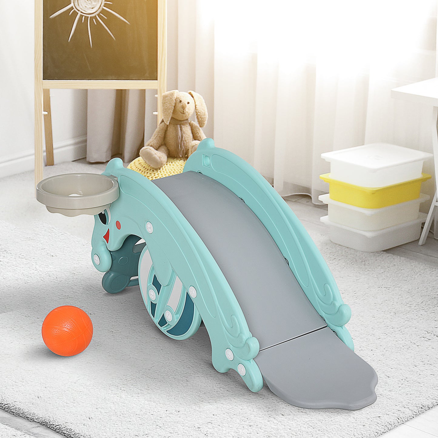 Qaba 3-in-1 Kids Slide And Rocking Horse Dual-Use Children Activity Equipment Portable Slide Indoor Outdoor Playground T