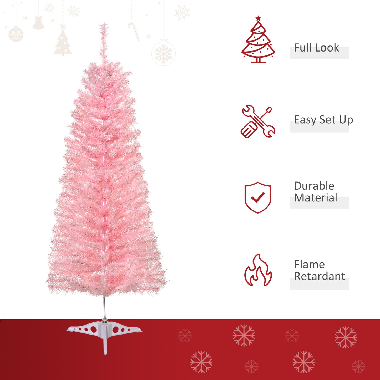 4FT Artificial Christmas Tree Holiday Xmas Holiday Pencil Tree Decoration with Automatic Open for Home Party, Pink