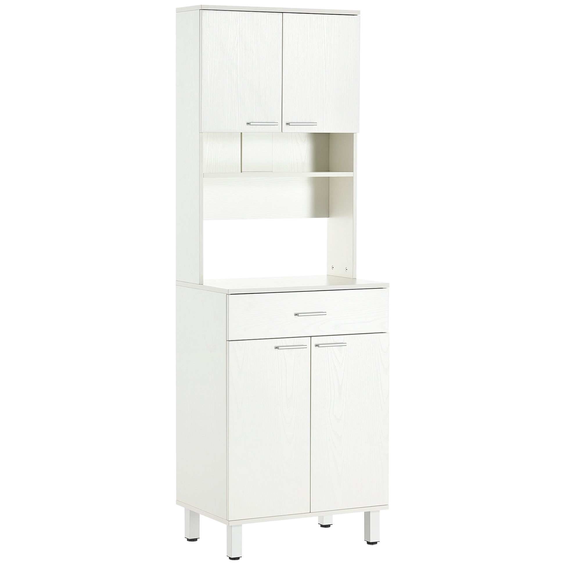 71"H Freestanding Kitchen Pantry, Buffet Cabinet with Hutch, Storage Cabinet with Drawer, Doors and Microwave Stand, Whi