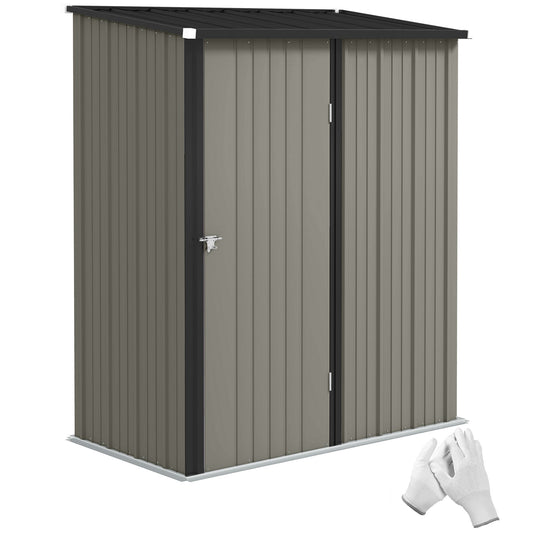 5' x 3' Outdoor Storage Shed, Steel Garden Shed with Single Lockable Door, Tool Storage Shed for Backyard, Grey