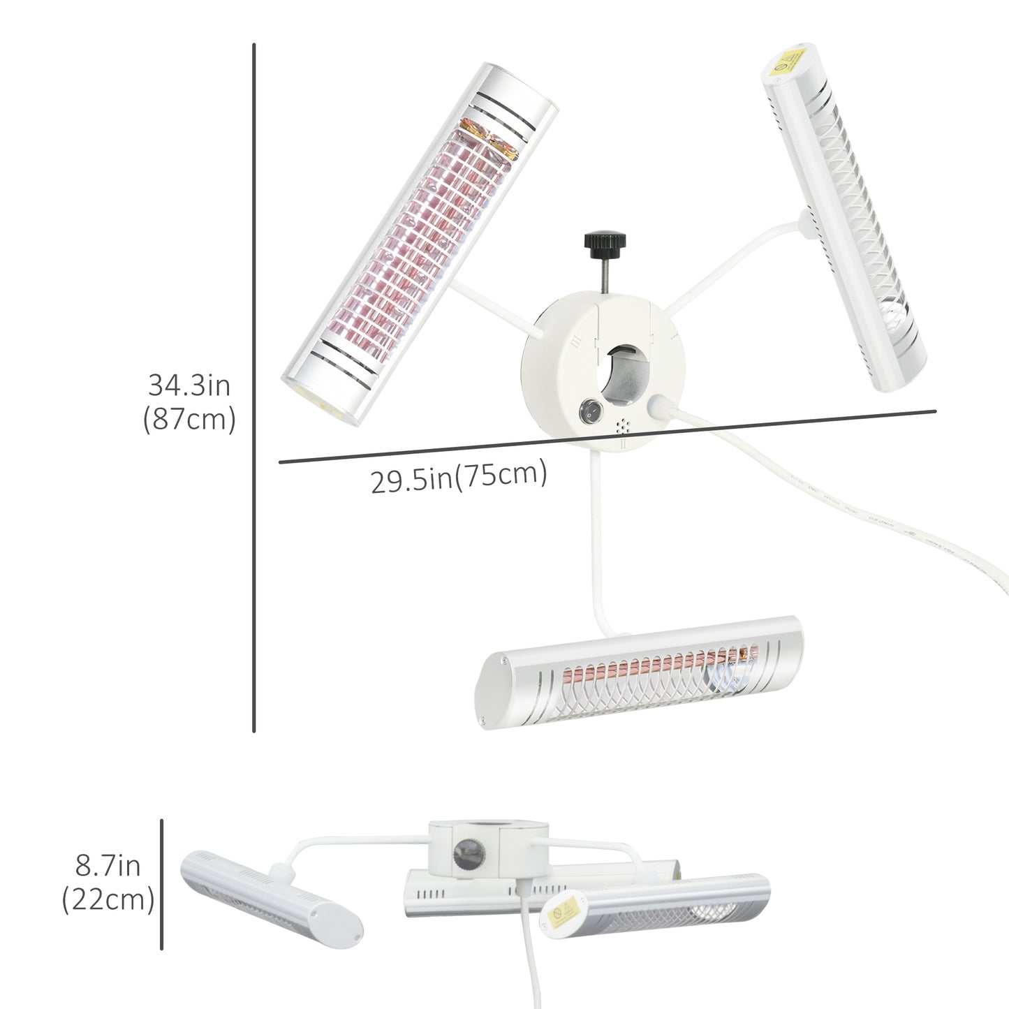 Electric Patio Heater with 3 Heating Panels and Ultra-low Glare, Aluminum Alloy Parasol Heater with Infrared Remote Cont