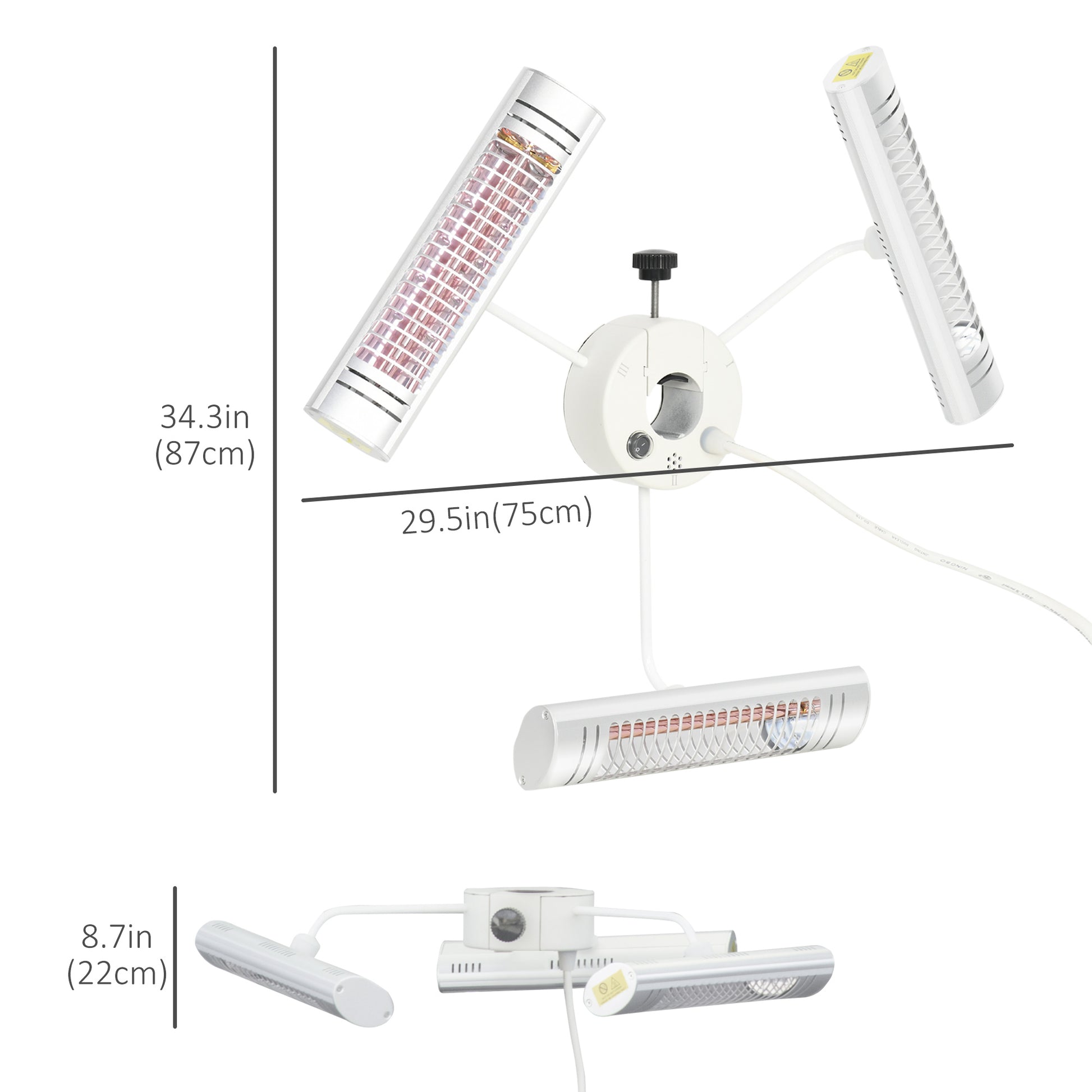 Electric Patio Heater with 3 Heating Panels and Ultra-low Glare, Aluminum Alloy Parasol Heater with Infrared Remote Cont