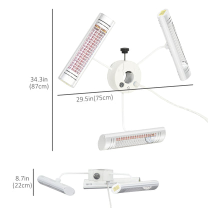 Electric Patio Heater with 3 Heating Panels and Ultra-low Glare, Aluminum Alloy Parasol Heater with Infrared Remote Cont