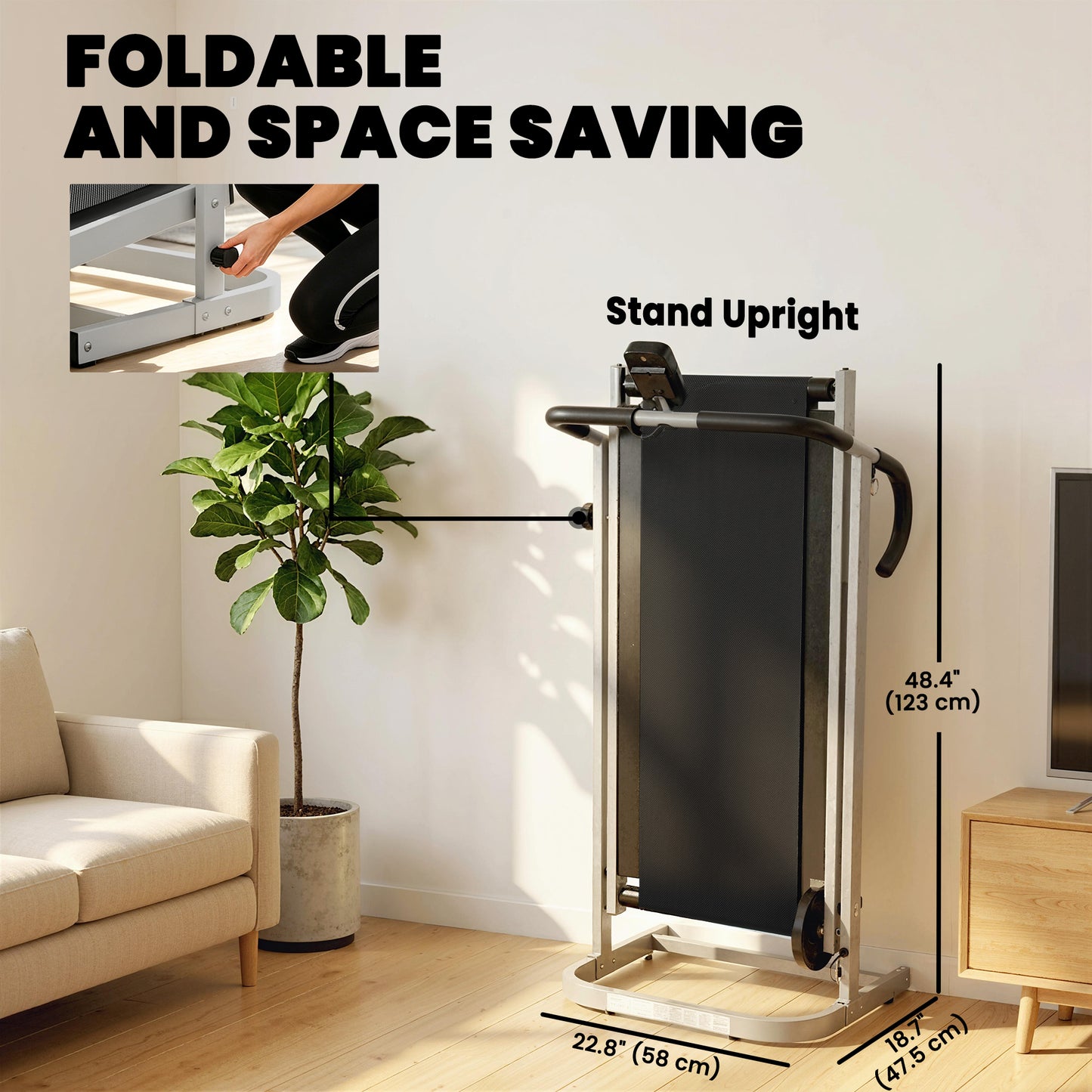 Soozier Walking Pad Treadmill with 16.5% Incline, Foldable Treadmill with LCD Monitor and Handle Bar for Home, Non-Elect